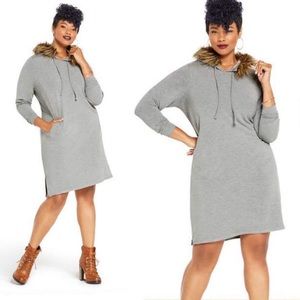 TORRID EMPIRE GREY FUR HOODIE SWEATSHIRT DRESS